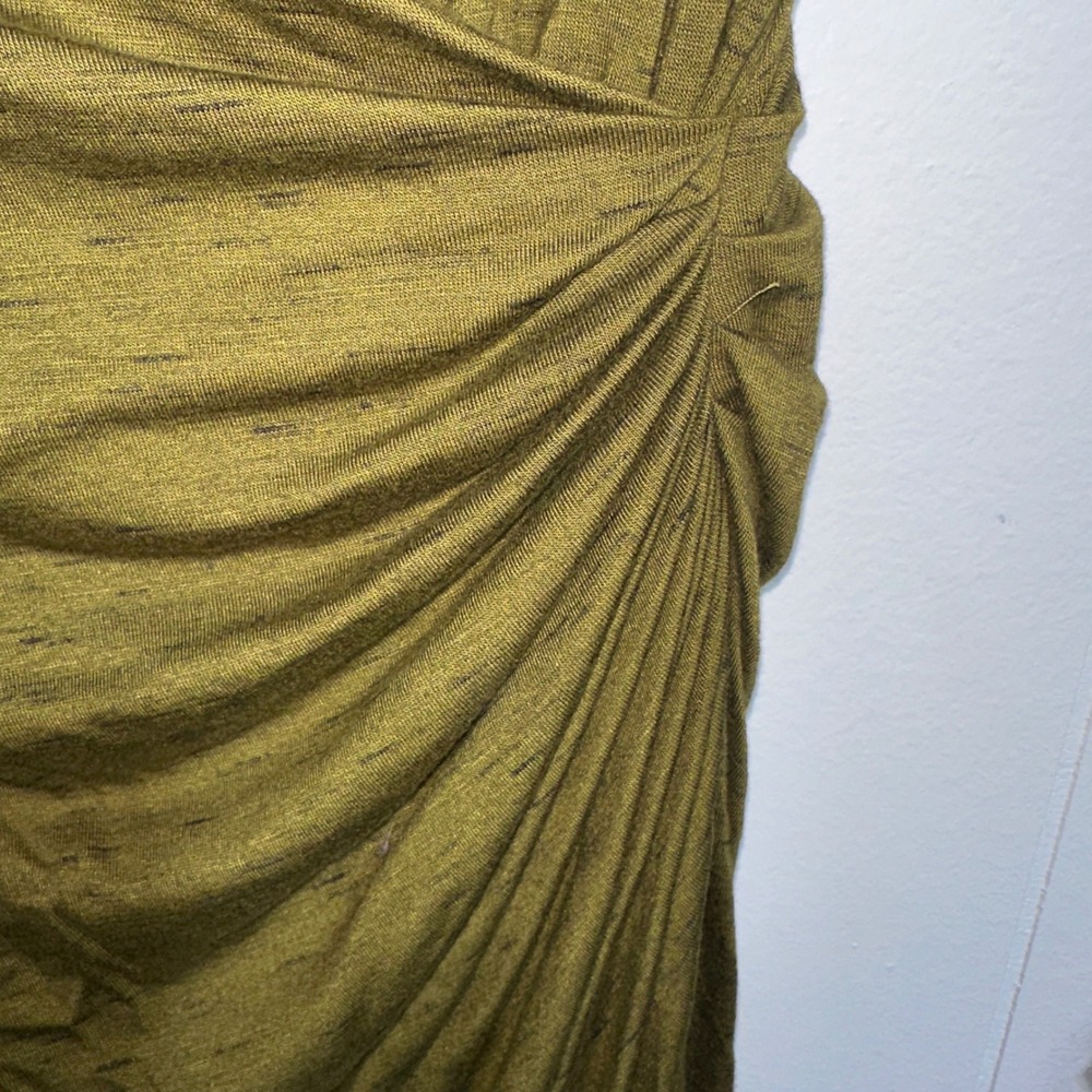 MSSP Max Studio Olive Green Ruched Faux Wrap Mini Dress Long Sleeve Space Dye M‎ - Picture 4 of 6